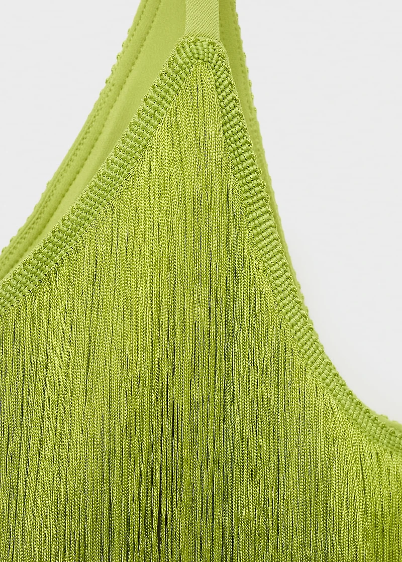 Asymmetrical fringed midi-dress