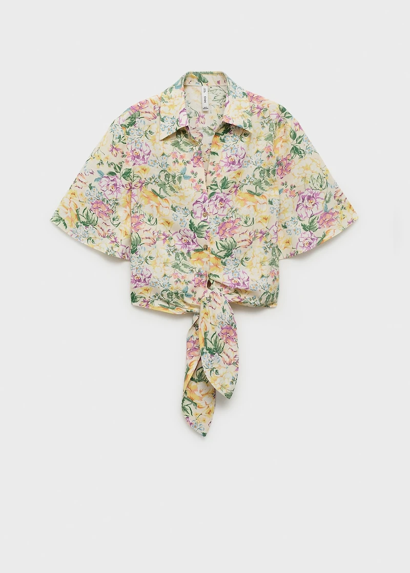 Floral linen shirt with knot detail
