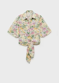 Floral linen shirt with knot detail