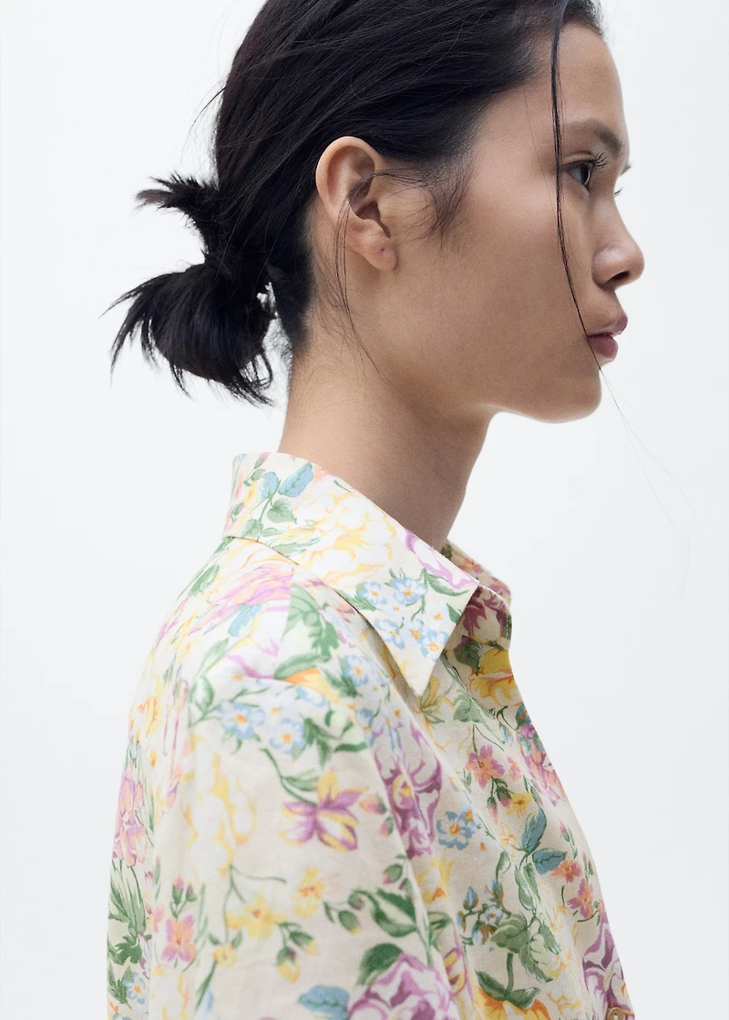 Floral linen shirt with knot detail