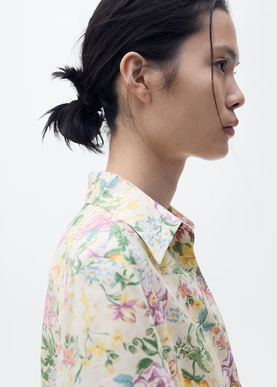 Floral linen shirt with knot detail