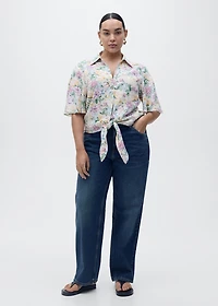 Floral linen shirt with knot detail