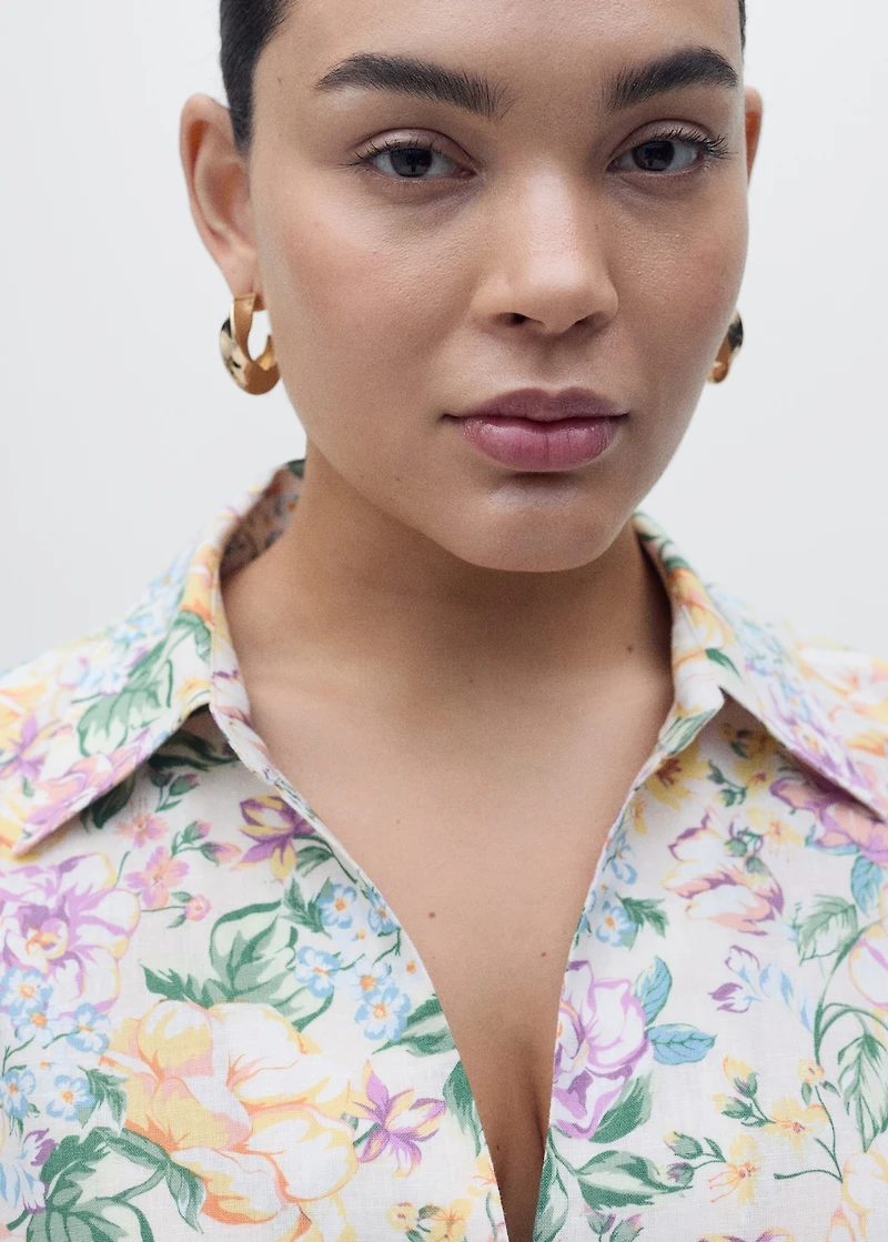Floral linen shirt with knot detail