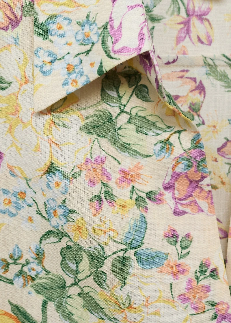 Floral linen shirt with knot detail