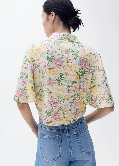 Floral linen shirt with knot detail