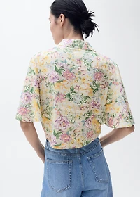 Floral linen shirt with knot detail