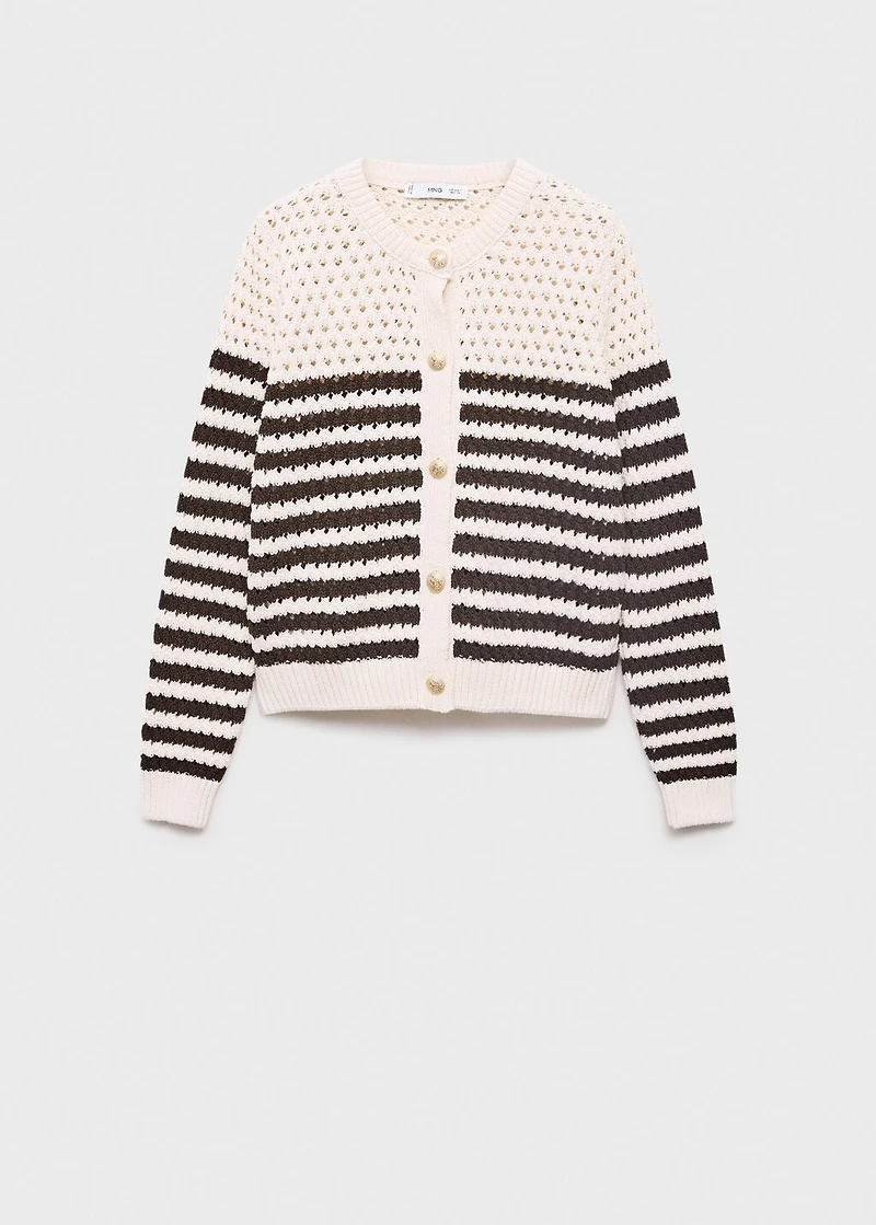 Striped knitted cardigan with lace pattern