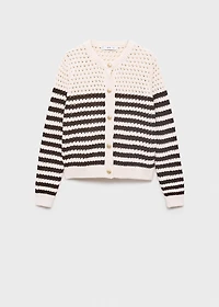 Striped knitted cardigan with lace pattern