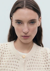 Striped knitted cardigan with lace pattern