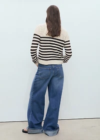 Striped knitted cardigan with lace pattern