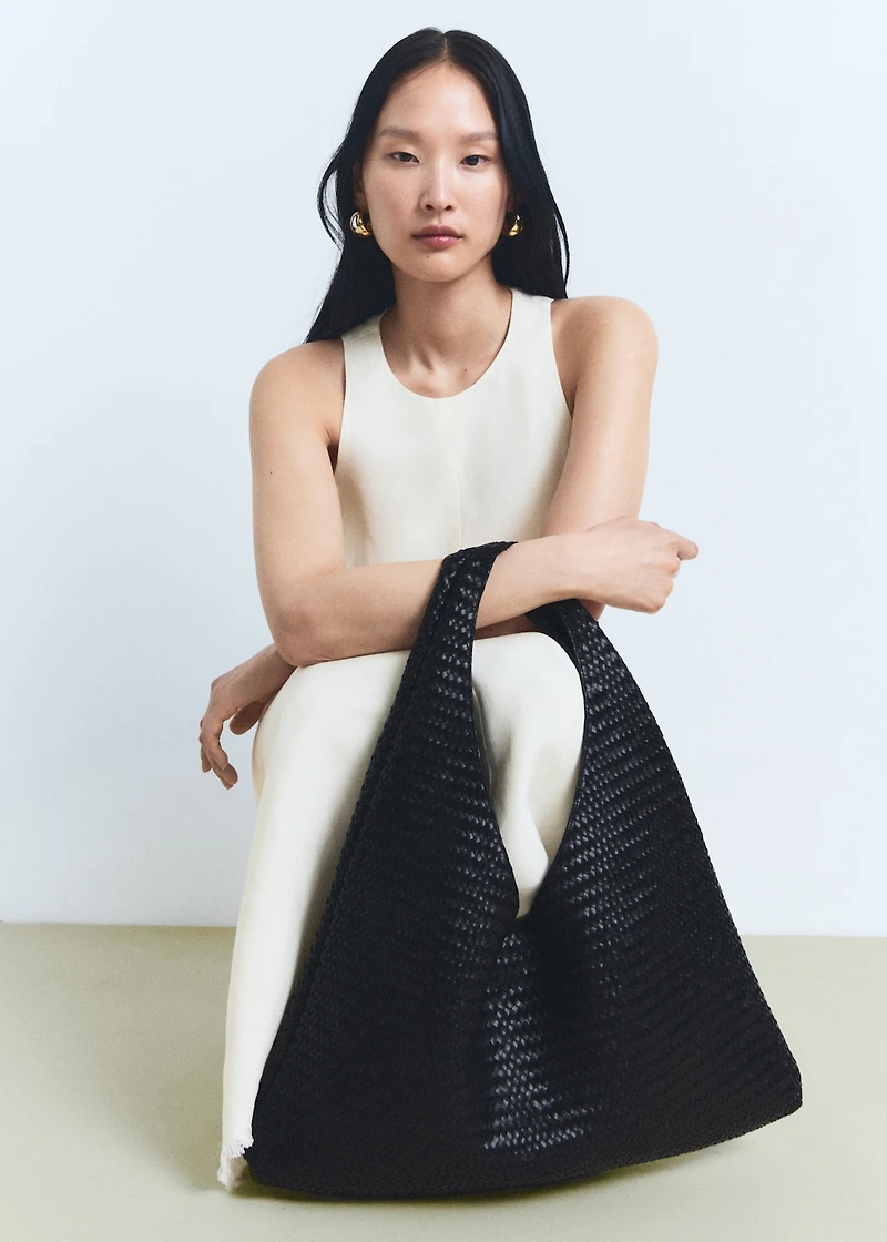 Large braided leather shoulder bag