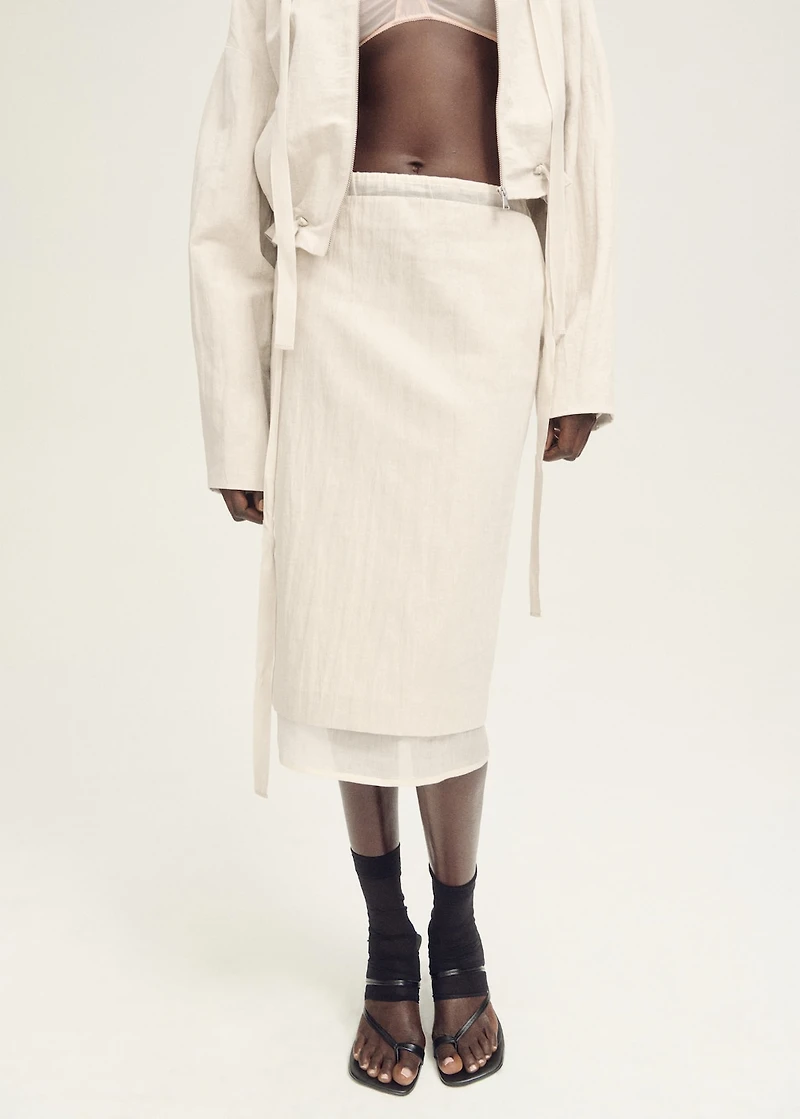 Combined linen-blend midi-skirt