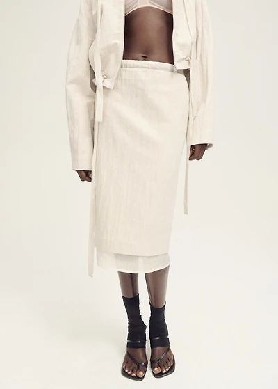 Combined linen-blend midi-skirt