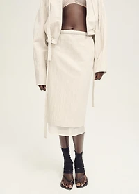 Combined linen-blend midi-skirt