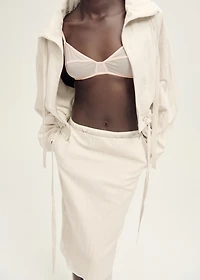 Combined linen-blend midi-skirt