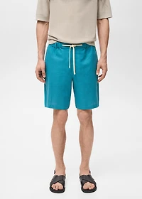 Linen-blend bermuda shorts with drawstring
