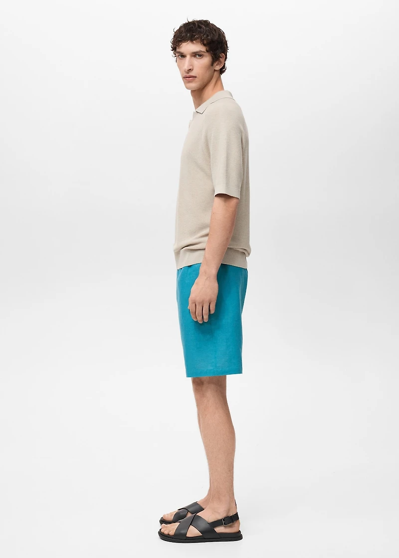 Linen-blend bermuda shorts with drawstring