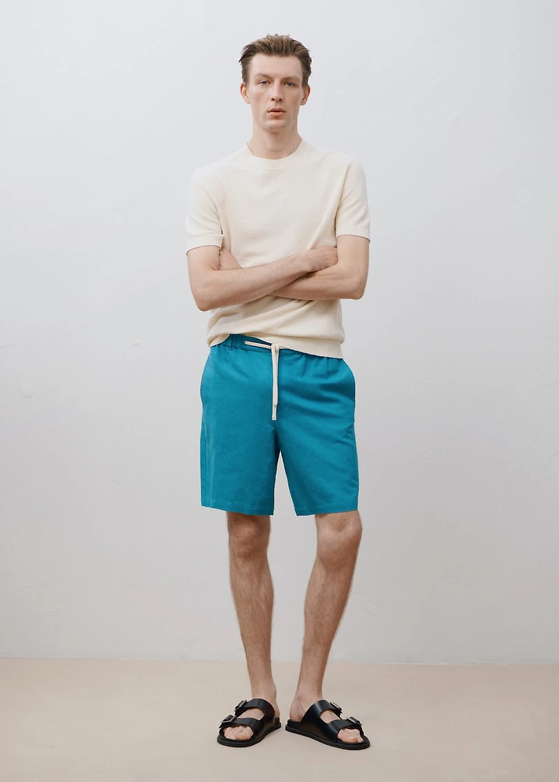 Linen-blend bermuda shorts with drawstring