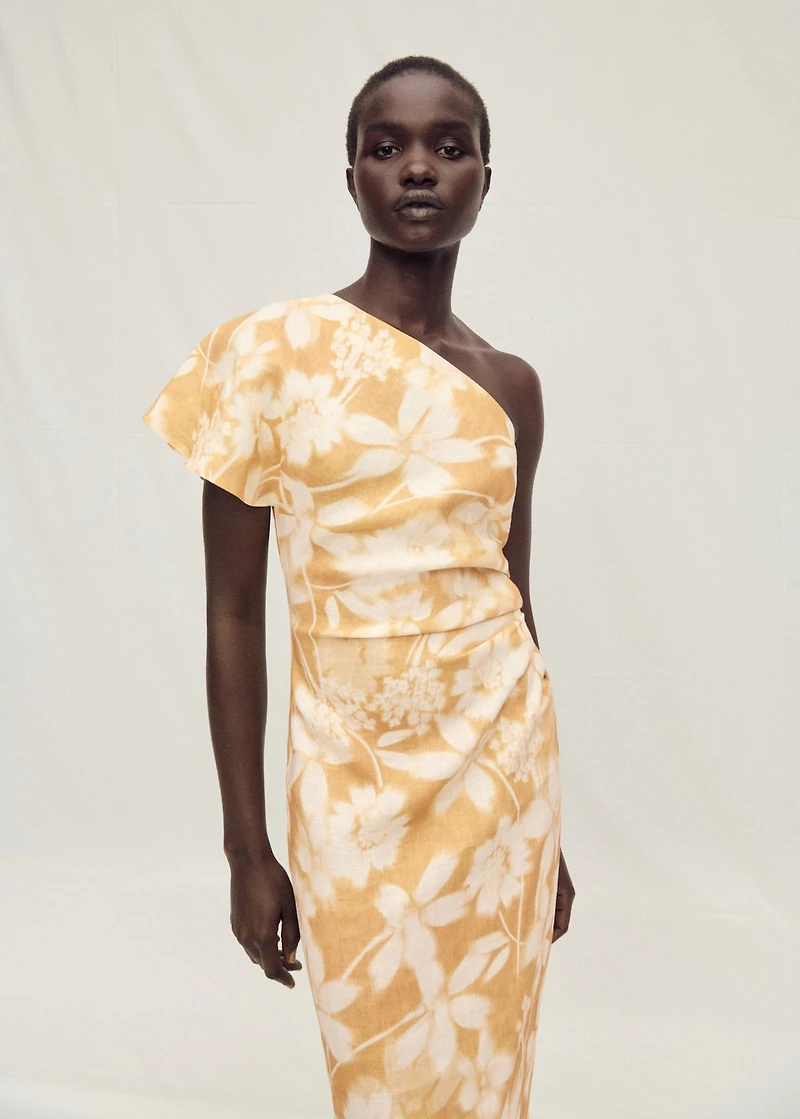 Asymmetrical floral linen dress