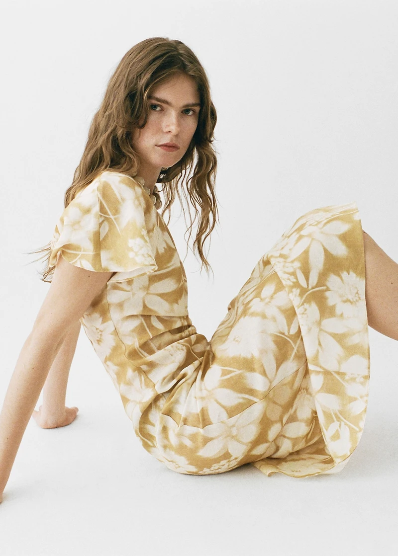 Asymmetrical floral linen dress