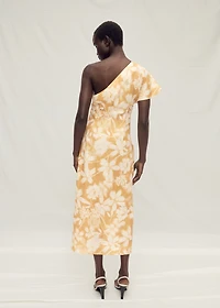 Asymmetrical floral linen dress