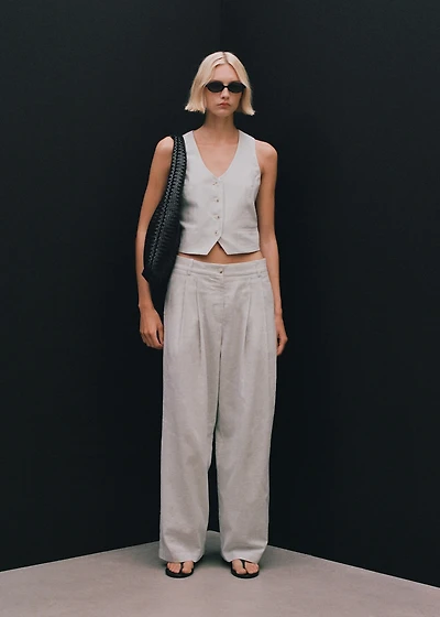 Straight-fit linen-blend suit pants