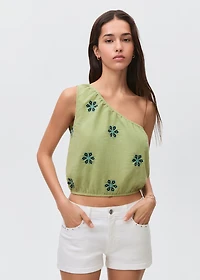 Asymmetrical embroidered top