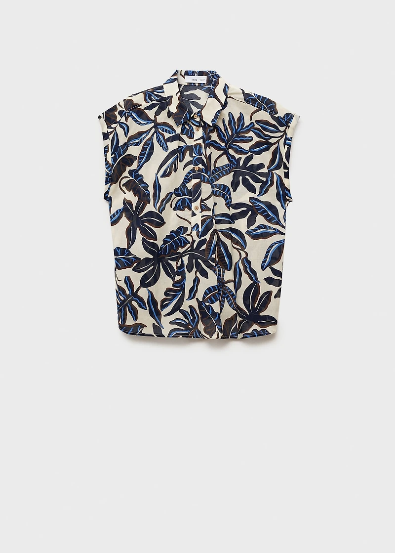 Printed cotton shirt with short sleeves