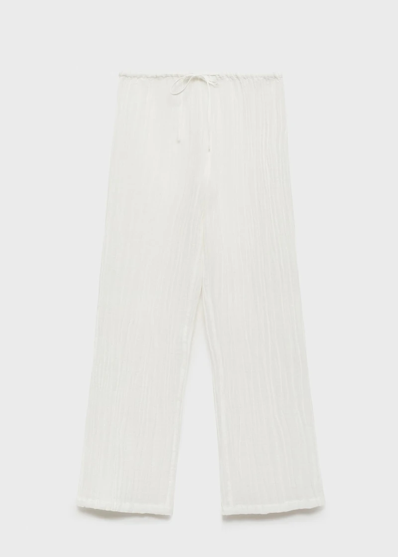 Fluid ramie pants with bow