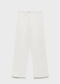 Fluid ramie pants with bow