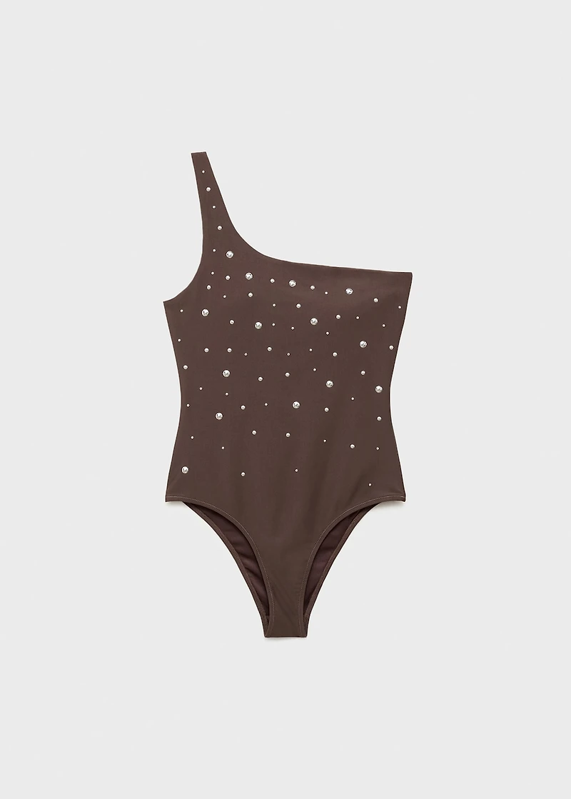 Asymmetrical swimsuit with metallic details