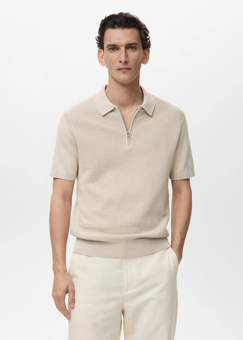 Cotton knitted polo shirt with lace accents