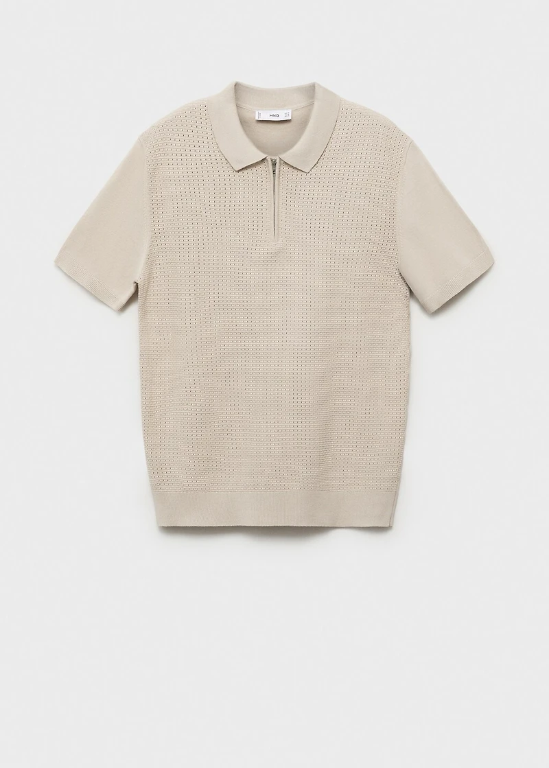 Cotton knitted polo shirt with lace accents