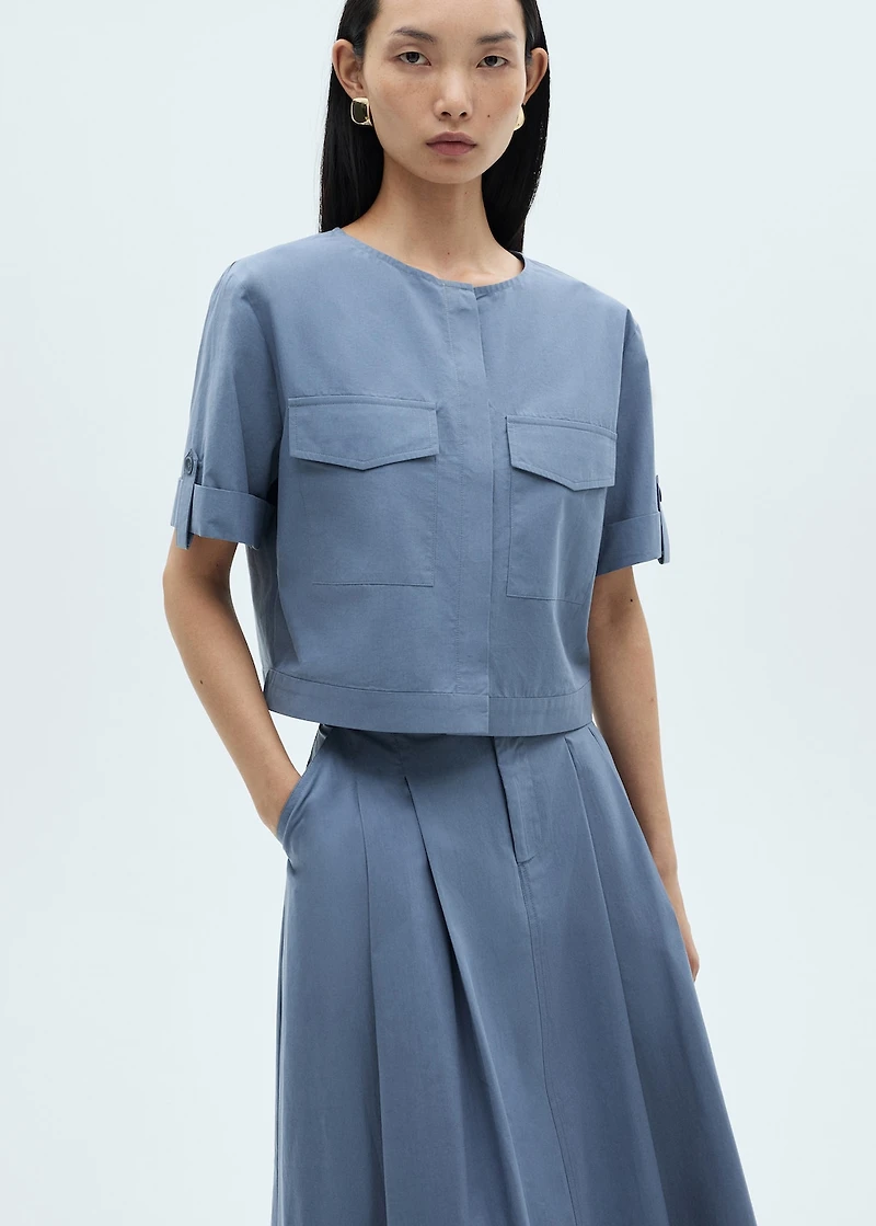 Chest-pocket cotton blouse