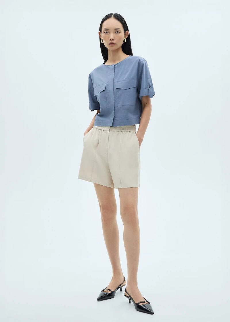 Chest-pocket cotton blouse