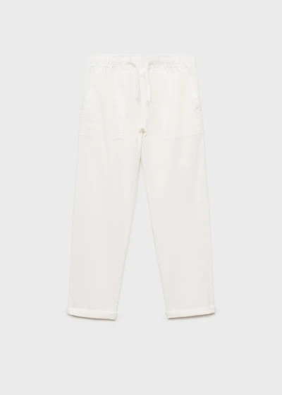Linen-blend elastic waist pants