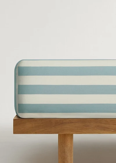 Cotton percale thick-striped fitted sheet for crib