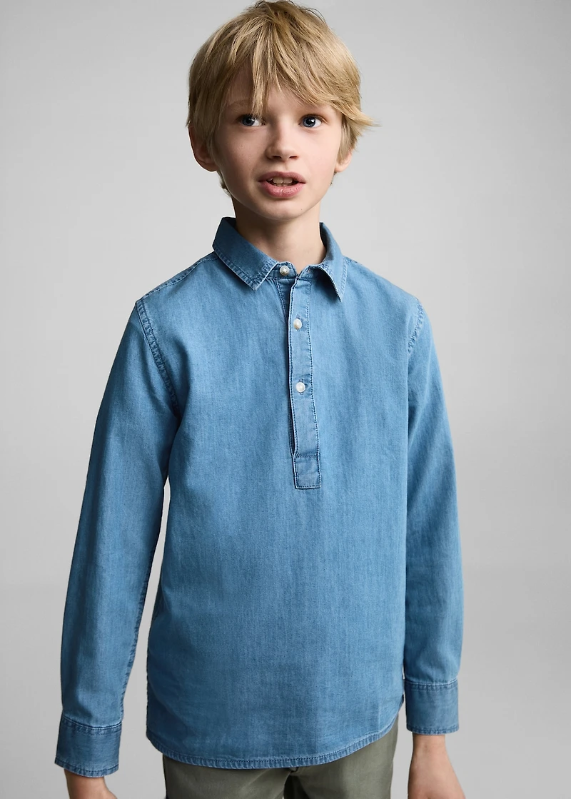 Denim shirt with polo collar