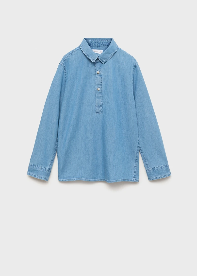 Denim shirt with polo collar