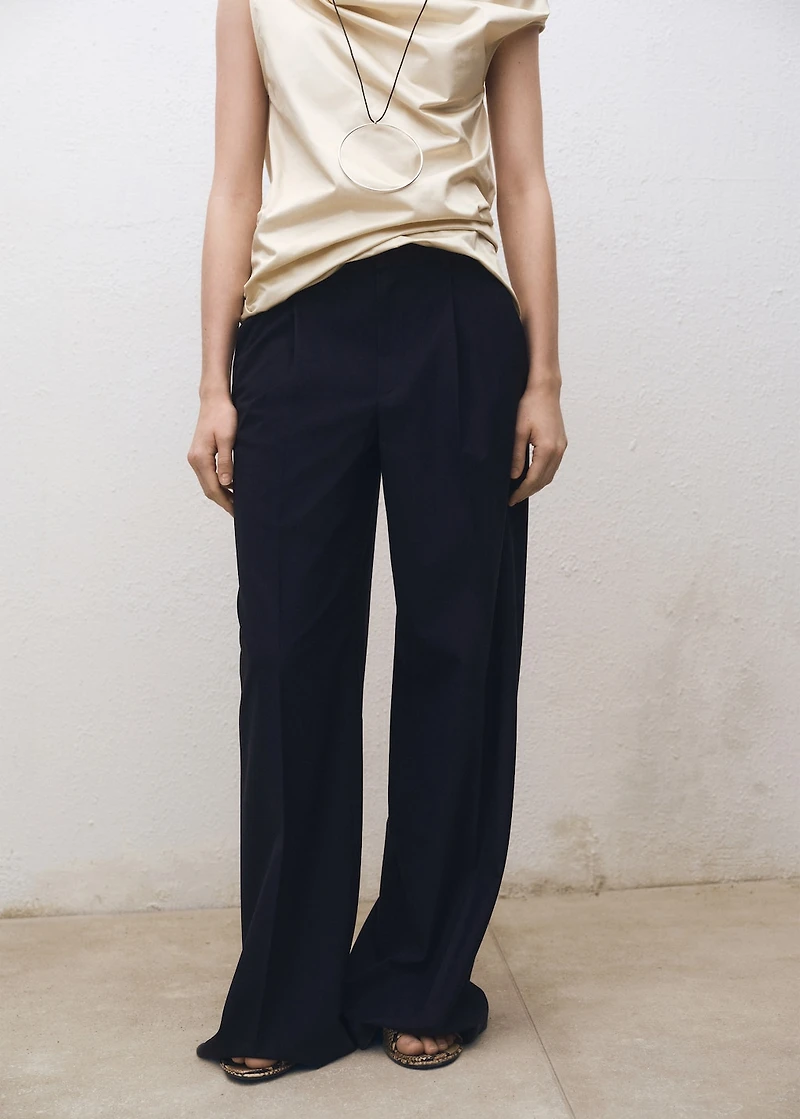 Wide leg wool-blend pleated pants