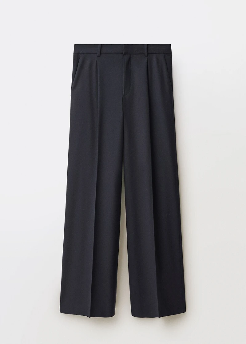 Wide leg wool-blend pleated pants