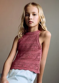 Openwork knit cotton top