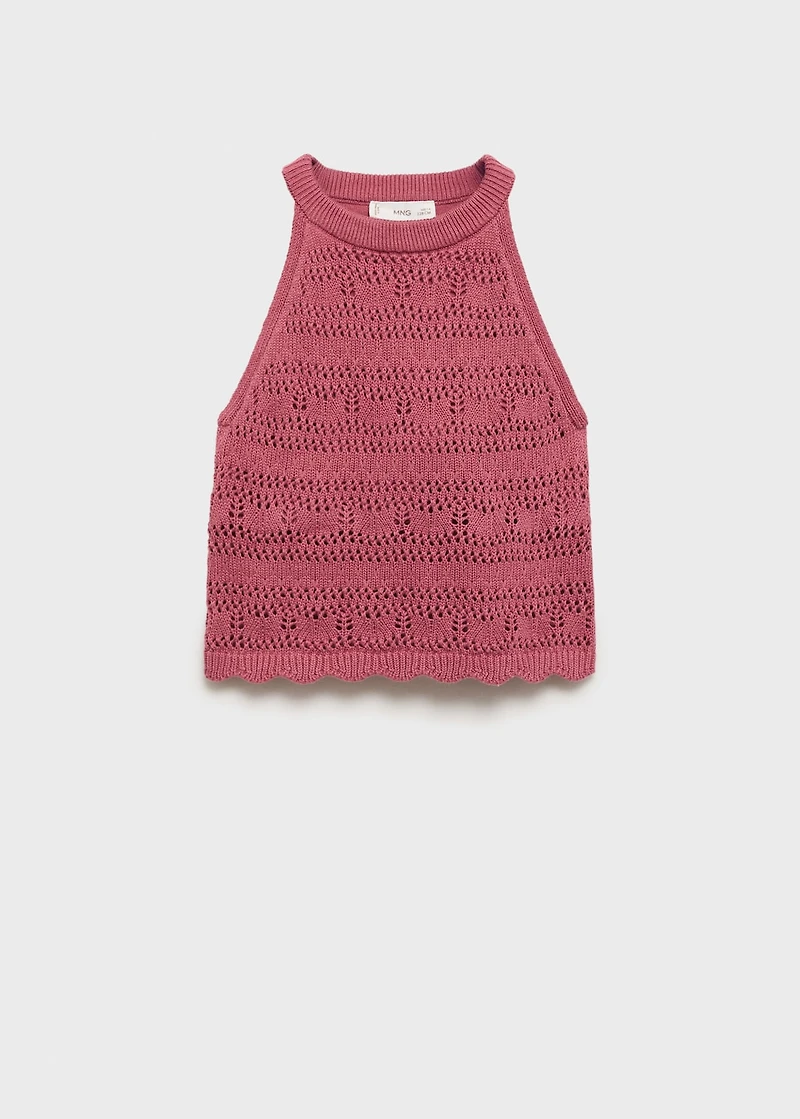 Openwork knit cotton top