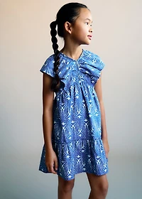 Printed dress with ruffled sleeves