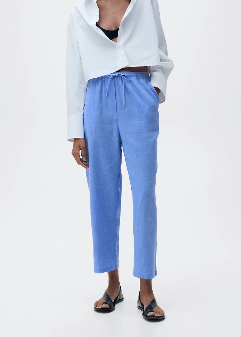 Straight linen-blend pants