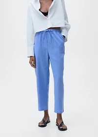 Straight linen-blend pants