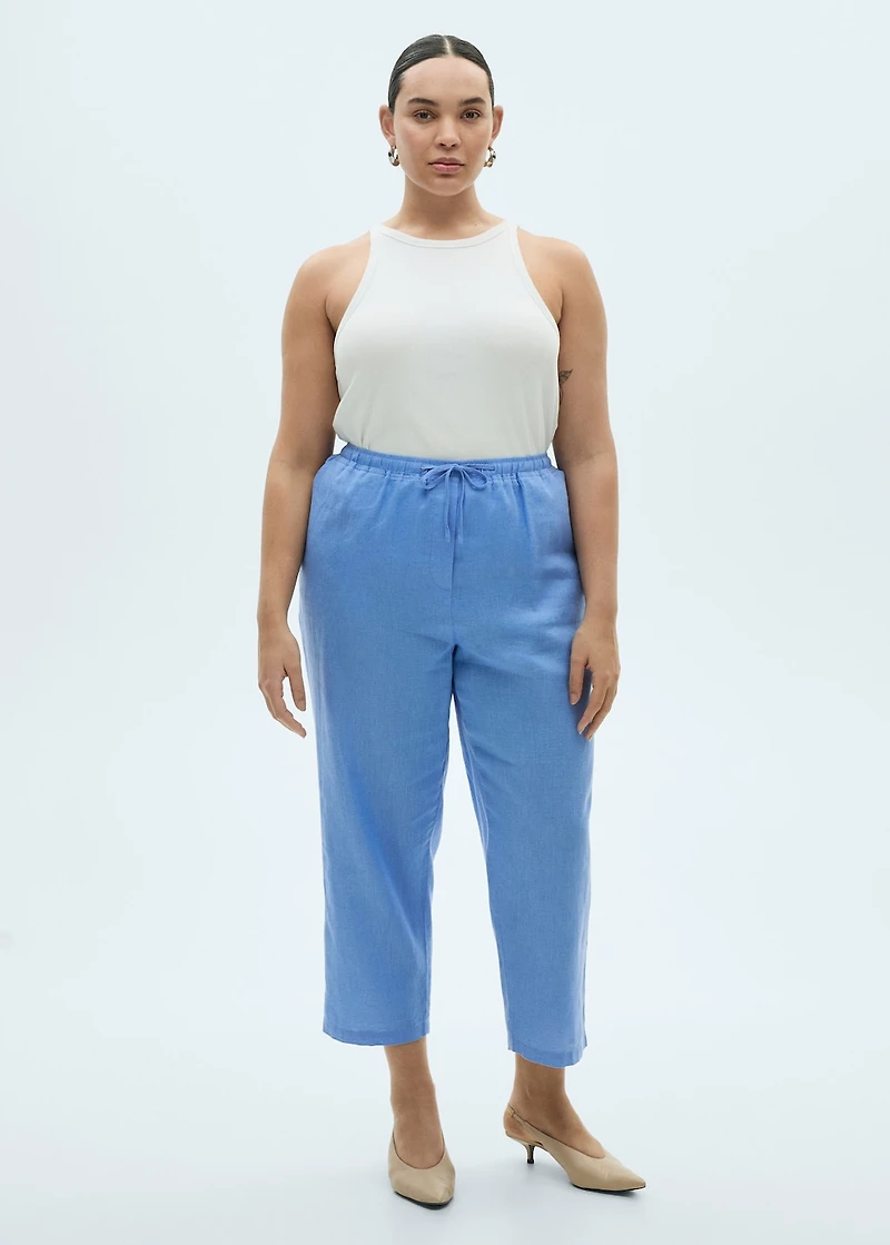 Straight linen-blend pants