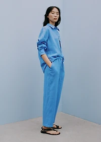 Straight linen-blend pants