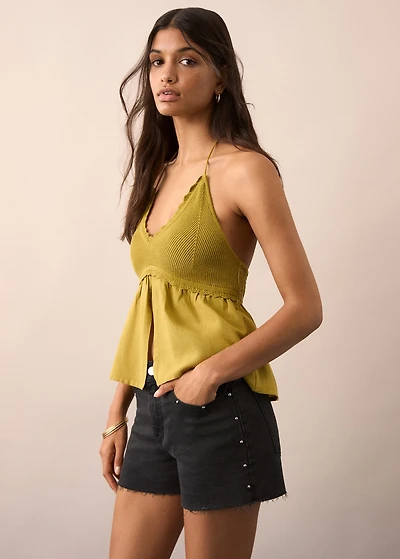 Studded denim shorts