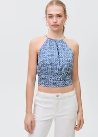 Printed halter-neck cropped top